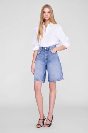 Women's High-Waisted Denim Bermuda Shorts - Pacific Blue Medium Wash